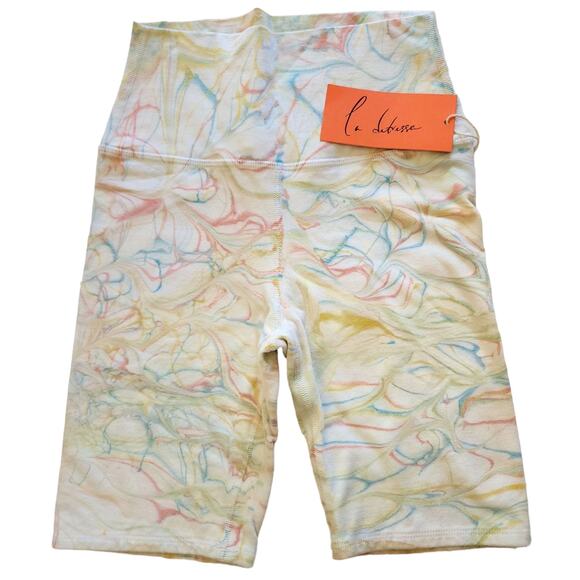 La Detresse Pants - LA DETRESSE Rainbow Sherbet activewear athletic athleisure bike shorts Sz L NEW